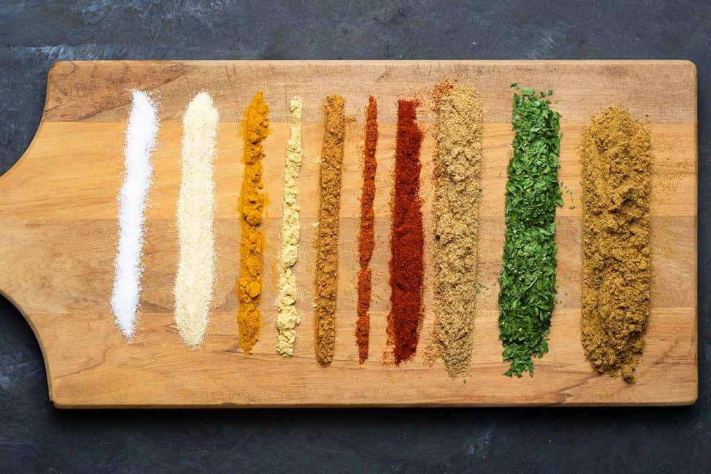 Chermoula spice blend on a wooden board.