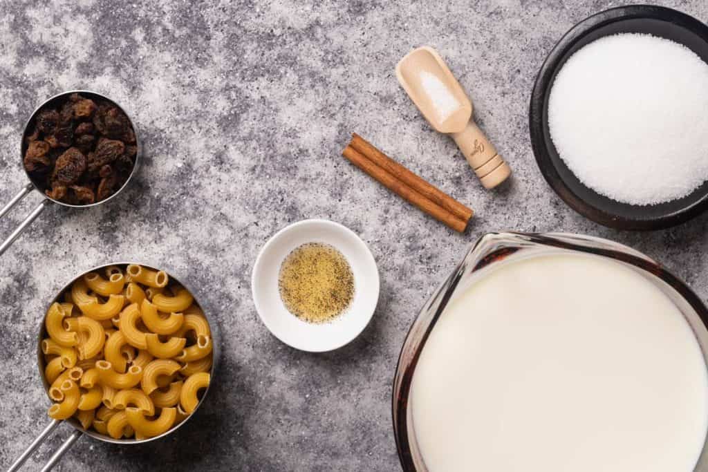 Ingredients for milk soup with pasta.