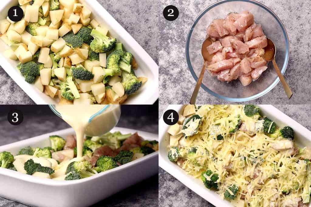 Key steps on how to make Chicken Potato Broccoli Casserole.