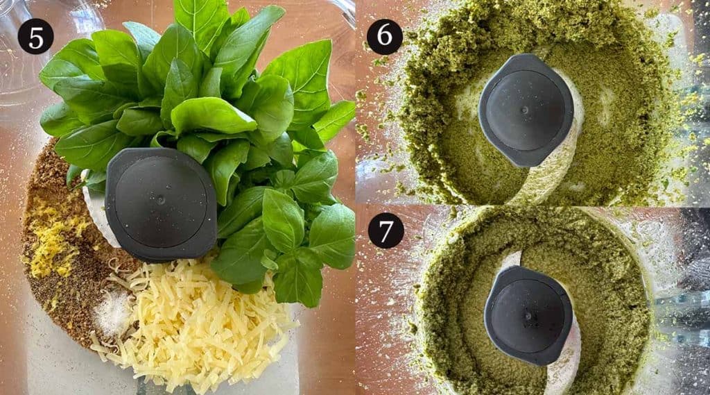 Steps 5-7 on how to make sunflower seed pesto.