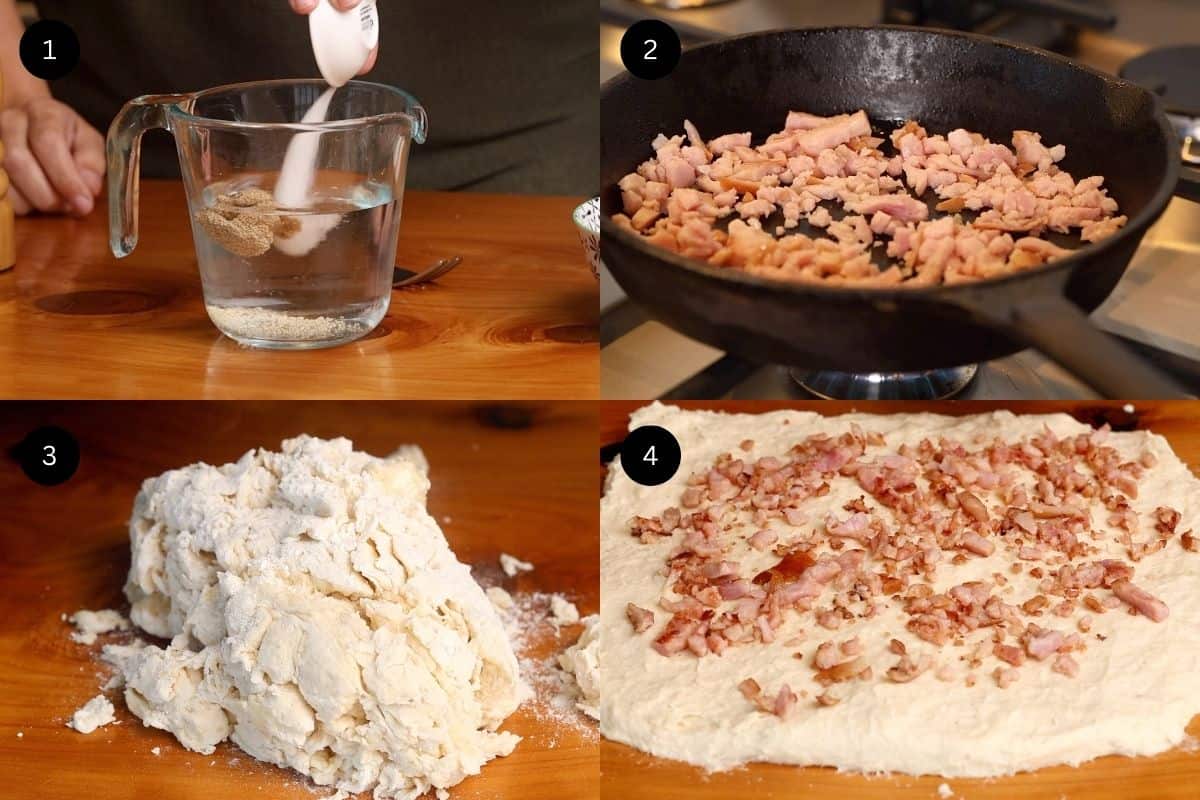 Steps 1-4 on how to make lard bread.