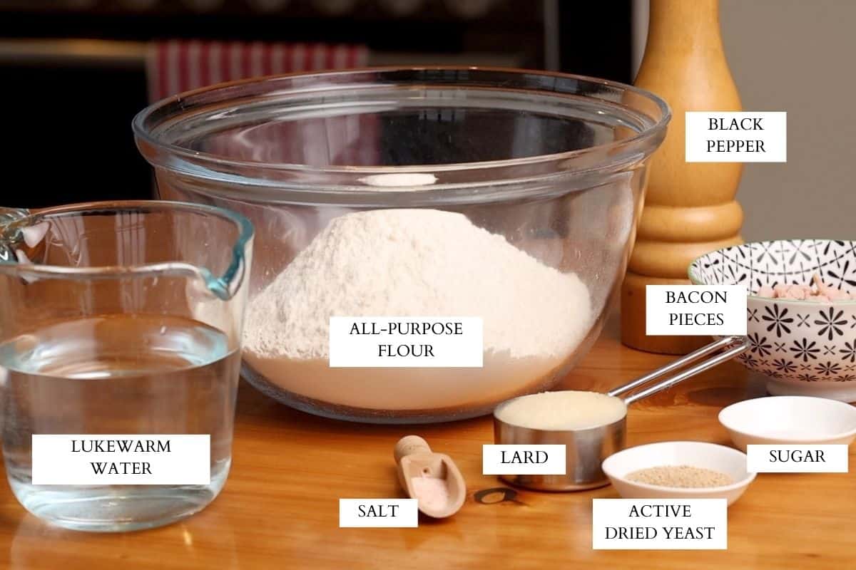 Ingredients to make lard bread laid out.