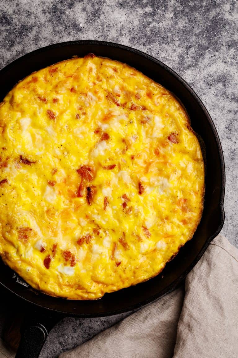 Frittata in a cast iron skillet.