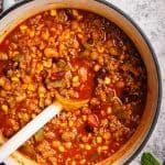 Chili in a large Dutch oven.