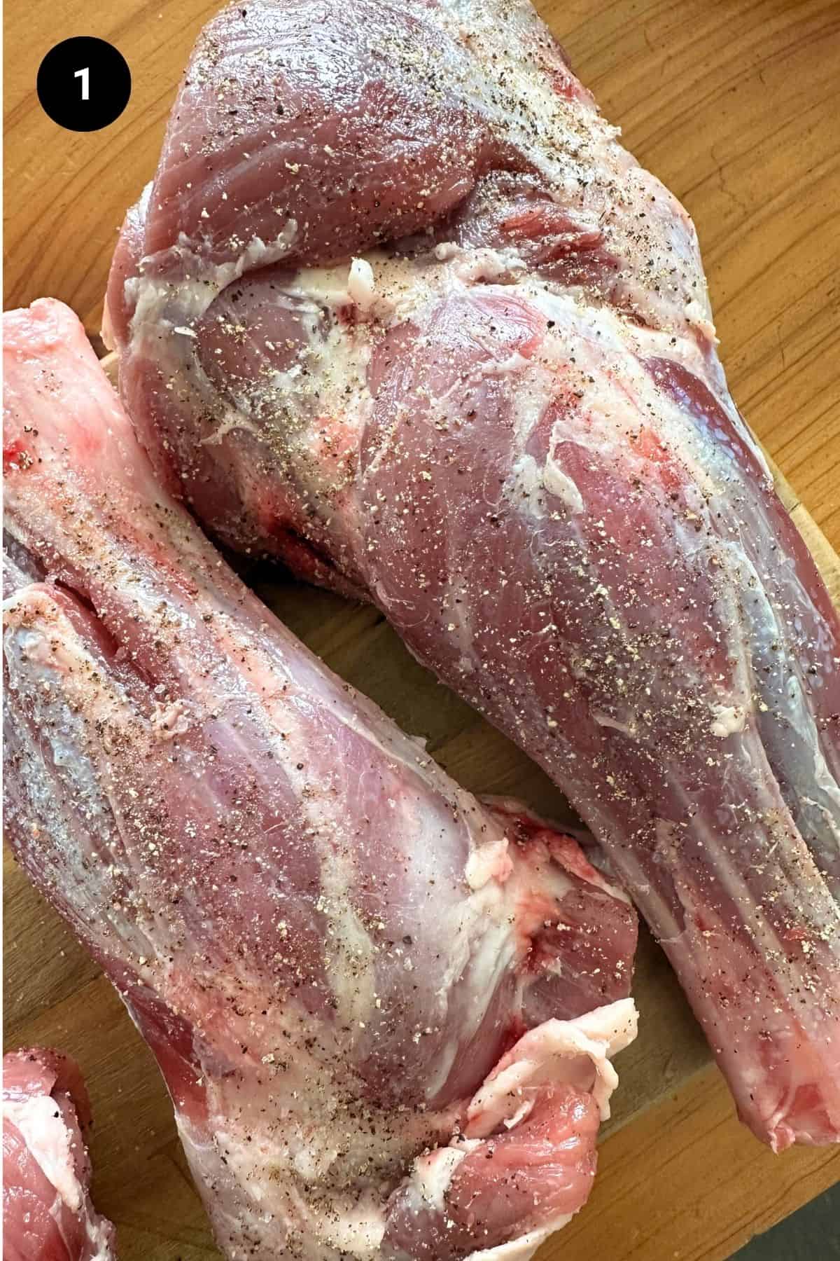 Seasoned lamb shanks.