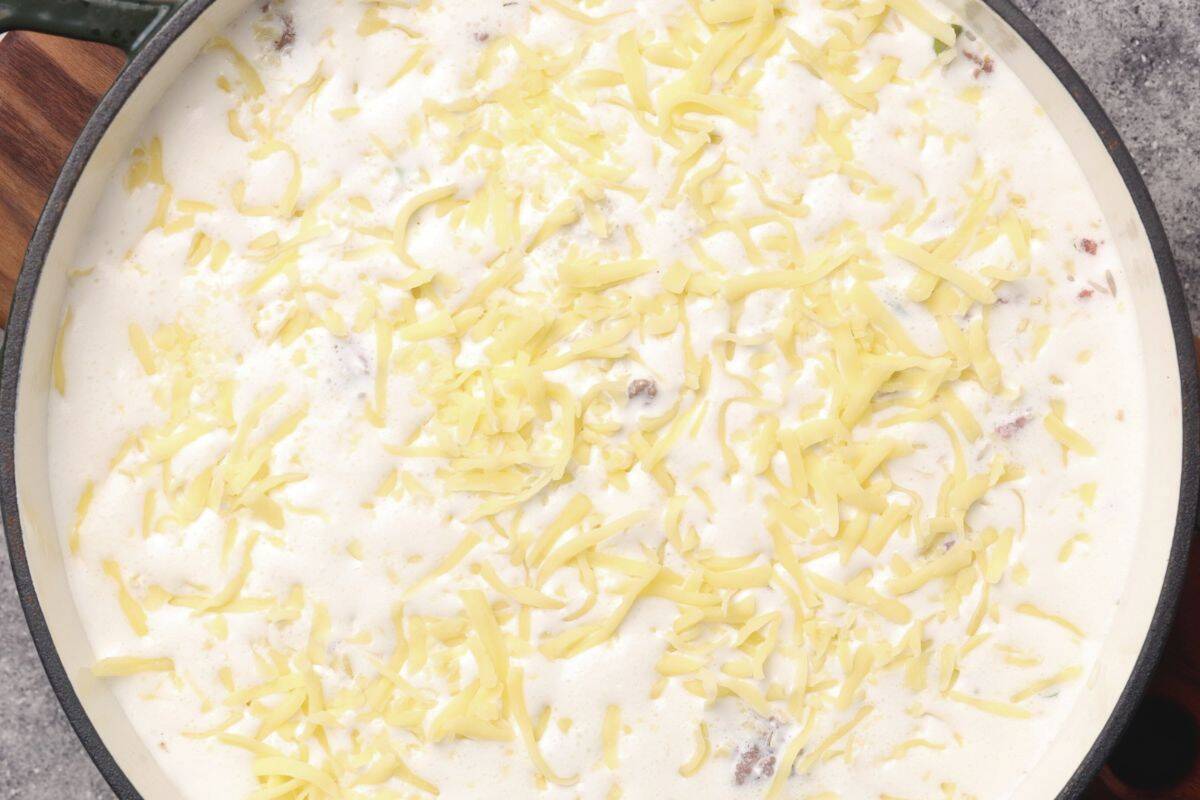 Uncooked casserole dish before being baked.