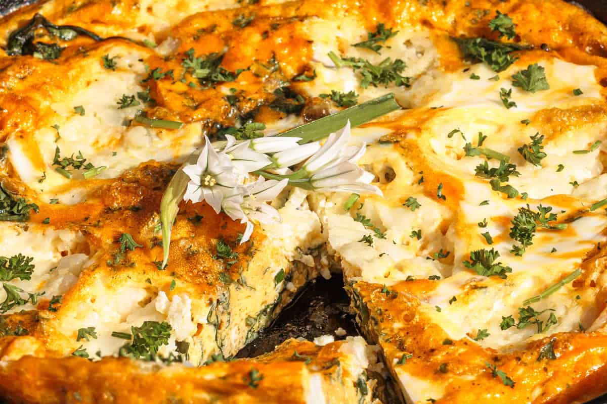 Close-up of the Garden Frittata with Cottage Cheese.